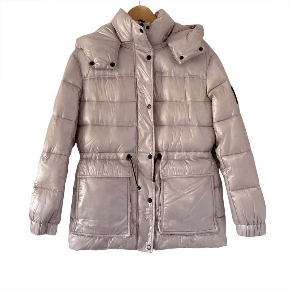NEW DKNY Hooded Puffer Jacket in Metallic Wren size S